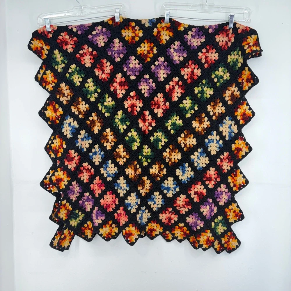 Vintage Handmade Granny Square Colorful Crochet Afghan 66